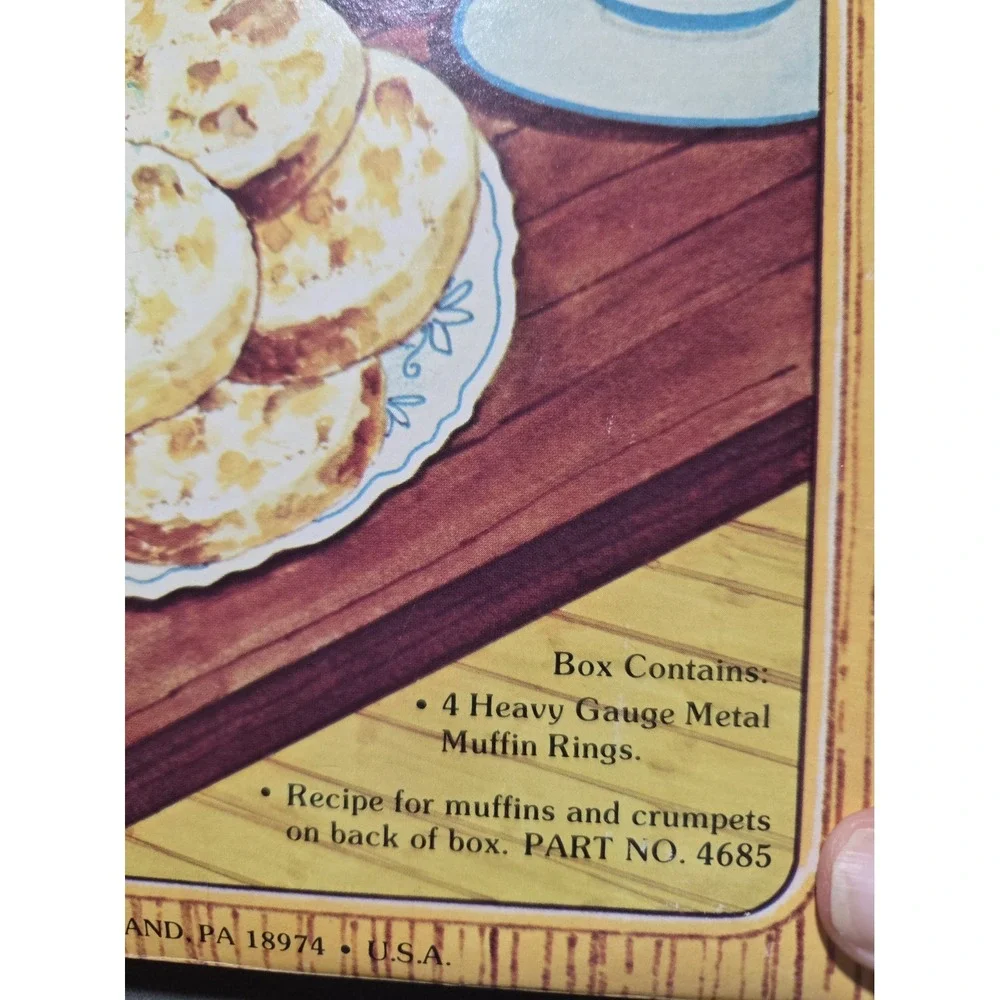 Vintage Fox Run English Muffin Rings Set 4 Metal Crumpet Molds Box Recipe